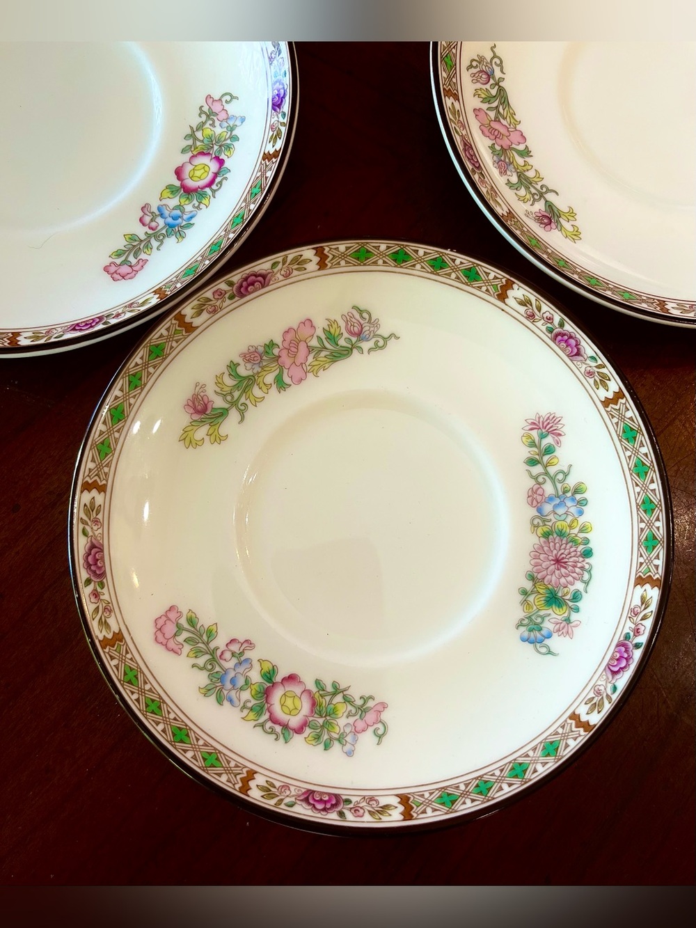 Lot of 3 Vintage Wedgwood Kutani Crane Bone China Demitasse/Coffee Can Saucers